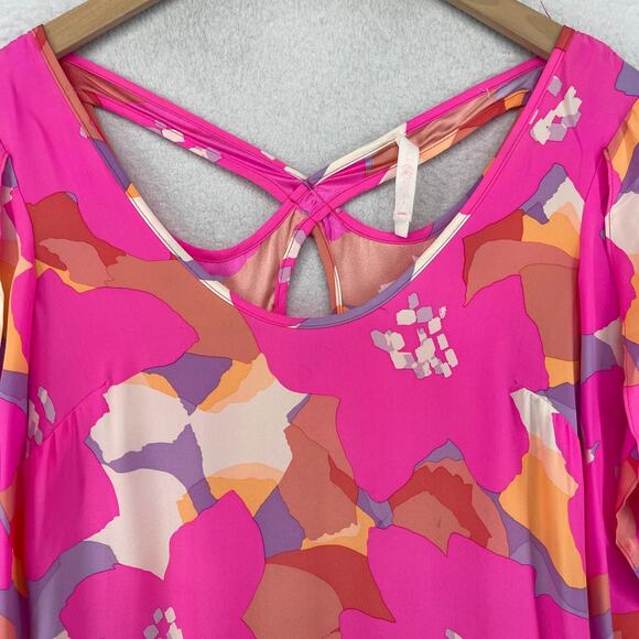 ALICE & TRIXIE Tunic Dress XS Silk Floral Cutout Cover Up Kimono Sleeve Pink - Picture 3 of 12